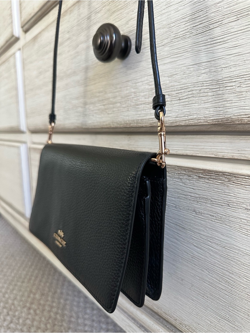 Coach Black Pebbled Leather Crossbody Wallet with Gold Logo - Picture 14 of 17
